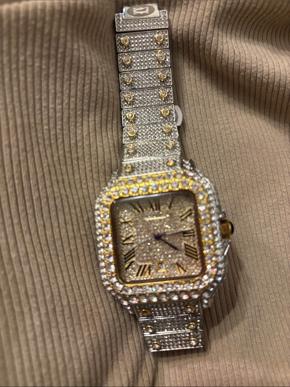 Cartier Two-Tone Crystal Pavé Square Watch - Gold & Silver